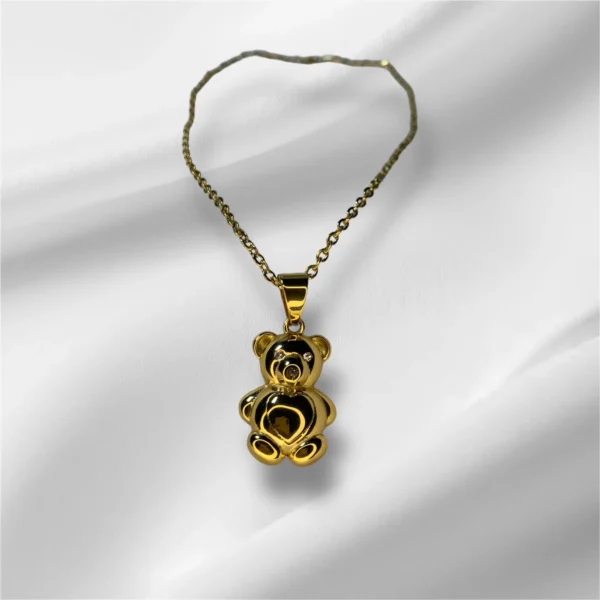 Gold Stainless Steel Bear Pendant Necklace - Adorable Teddy Bear Design - Image 2